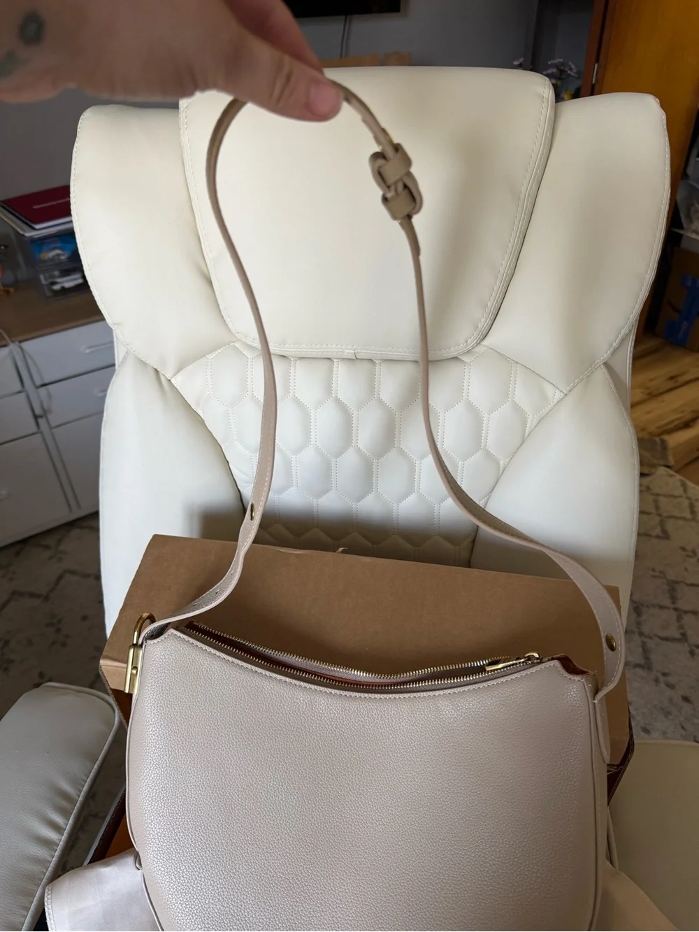 Light Cream “cookie” Crescent Shoulder Bag